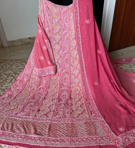 Ruhani Rouge Pink Chikankari Sequins and Cut Dana Anarkali