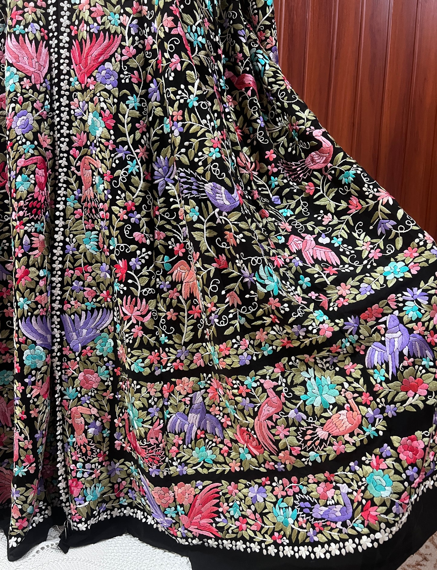 Black Masterpiece Hand Embroidered Parsi Gara Jacket Unstitched
