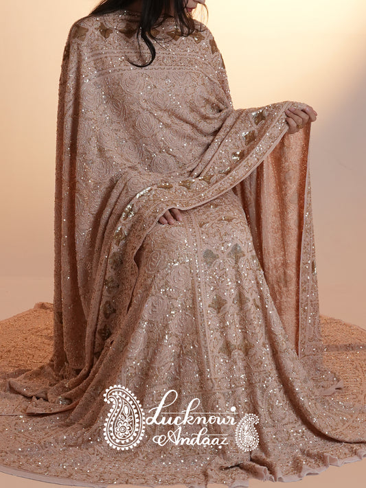 Masterpiece Ruhani Old Rose Chikankari Sequins Wedding Lehenga
