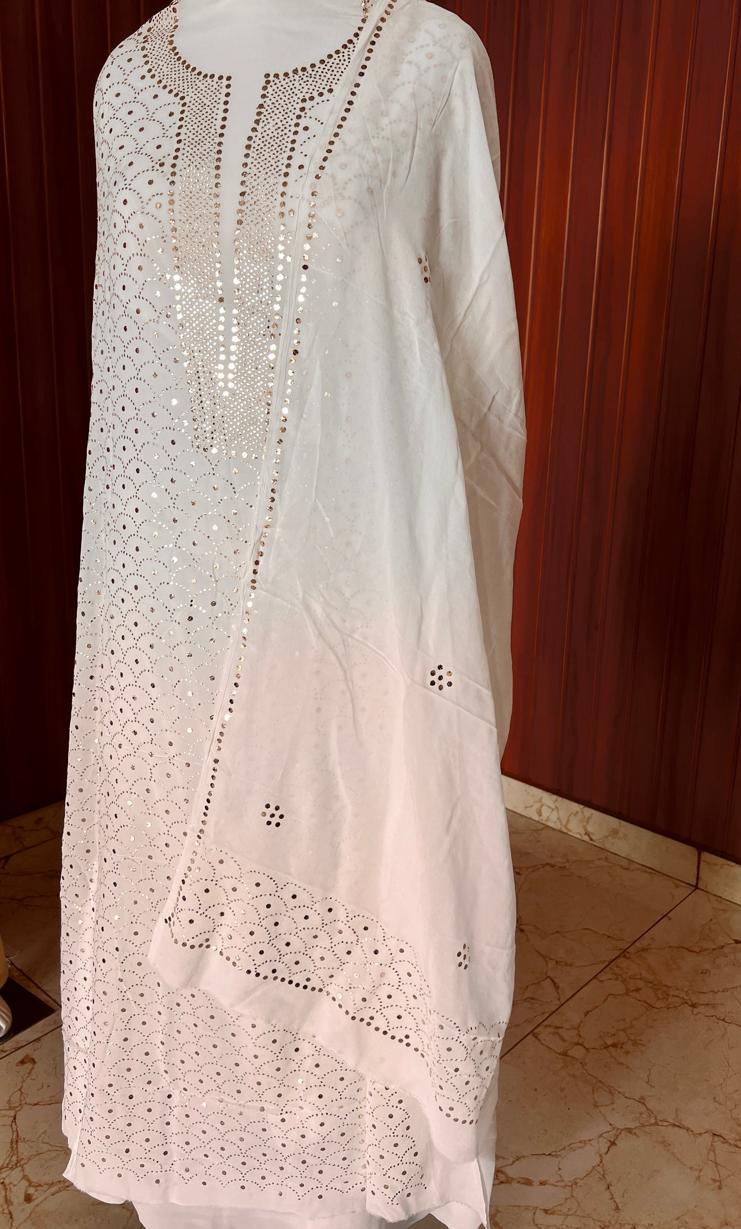 White heavy Mukaish Work Kurta and Dupatta Set