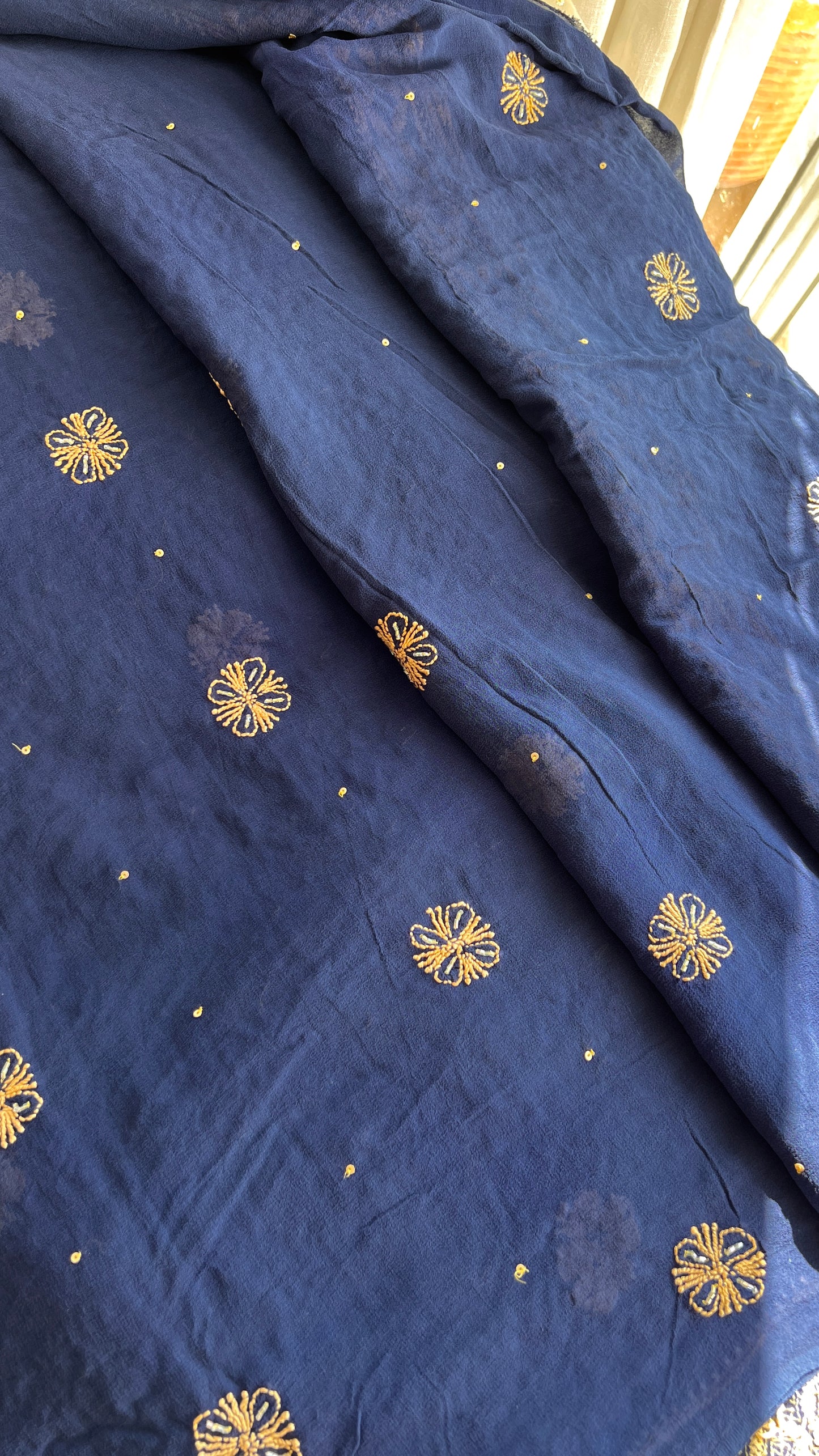 Ruhani Blue Chikankari golden cut dana sequins kurta and dupatta