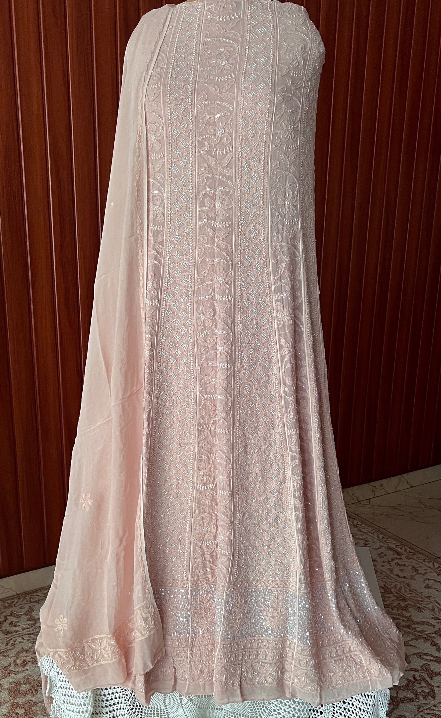 Dusty pink Chikankari and Cut Dana Embroidered Anarkali with Dupatta