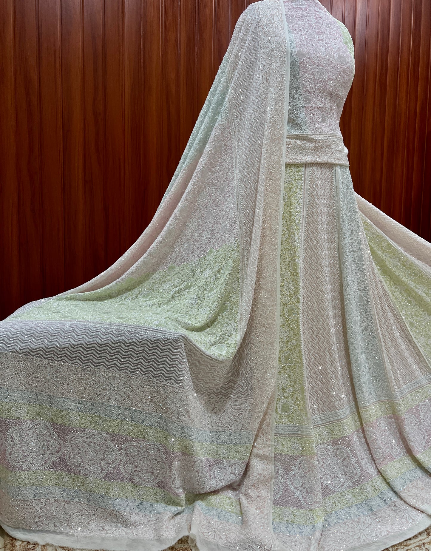 Suhaan Masterpiece Chikankari Lehenga with Multi Hued Cut Dana and sequins Work