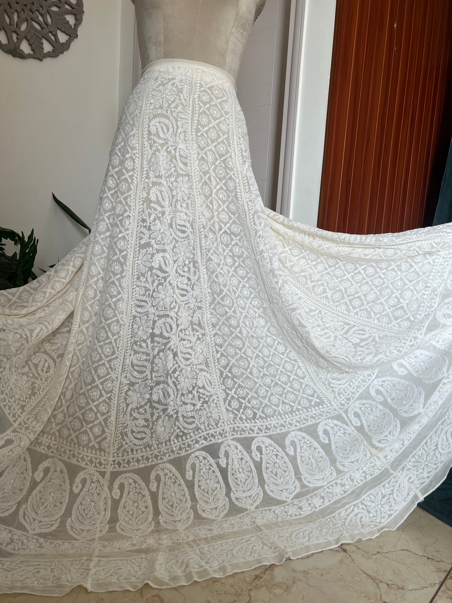 Ivory pure georgette Lehenga Skirt with allover Chikankari