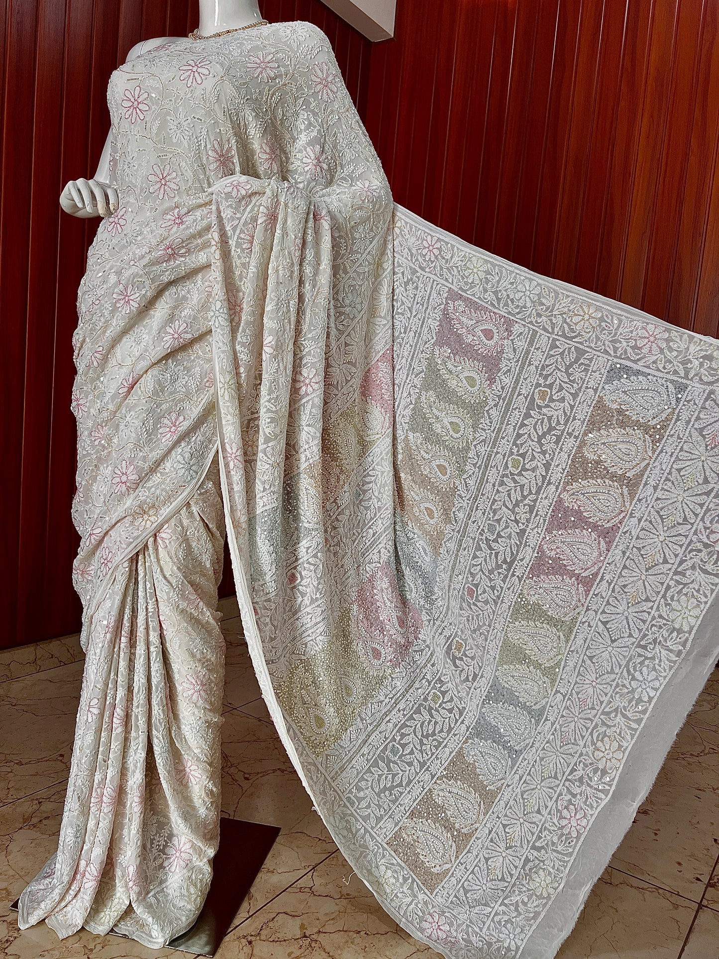 Ruhani Ivory Chikankari Cut Dana and Sequins Saree