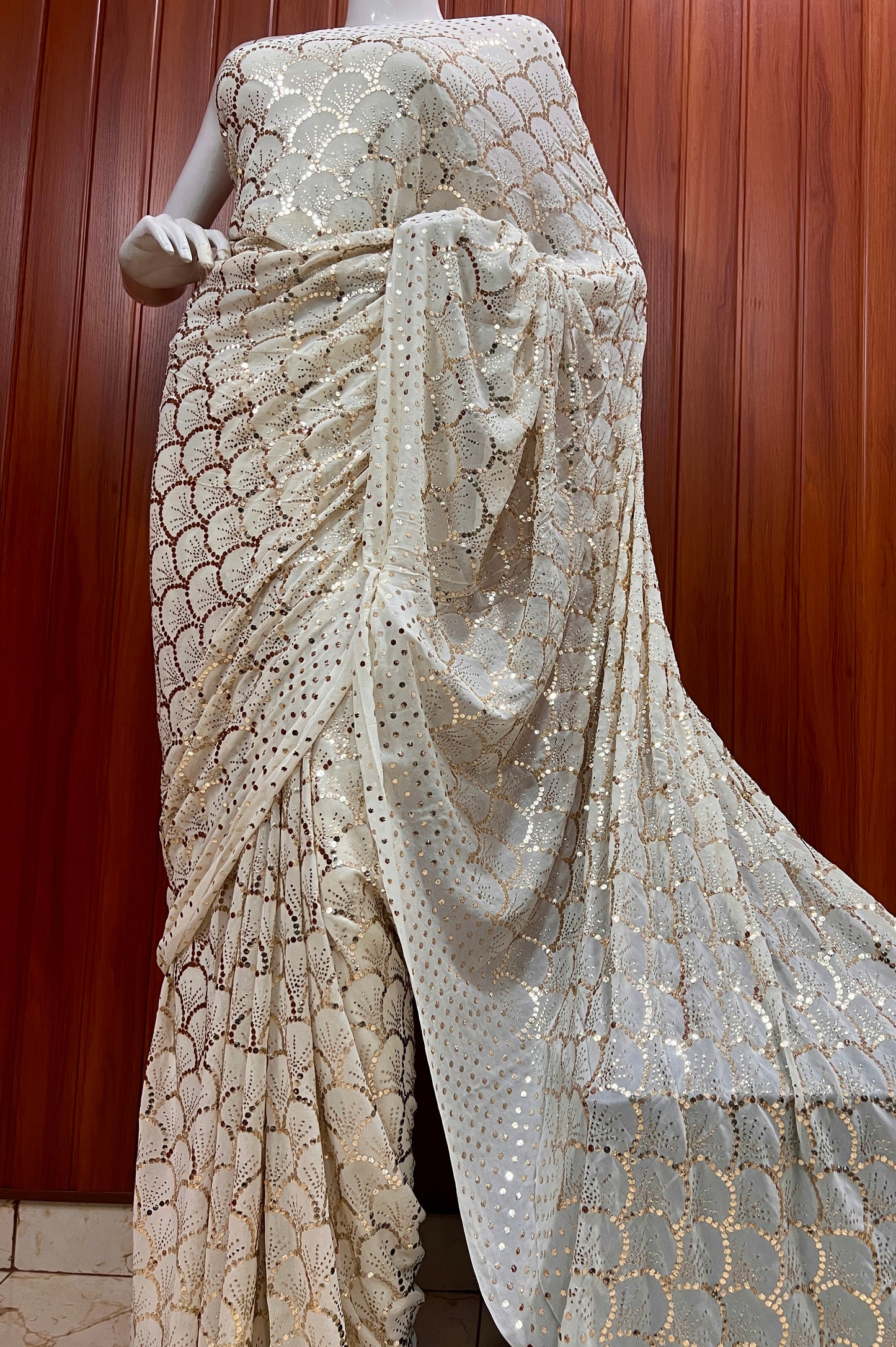 Ruhani Ivory Heavy Badla & Mukaish Pure Georgette Saree