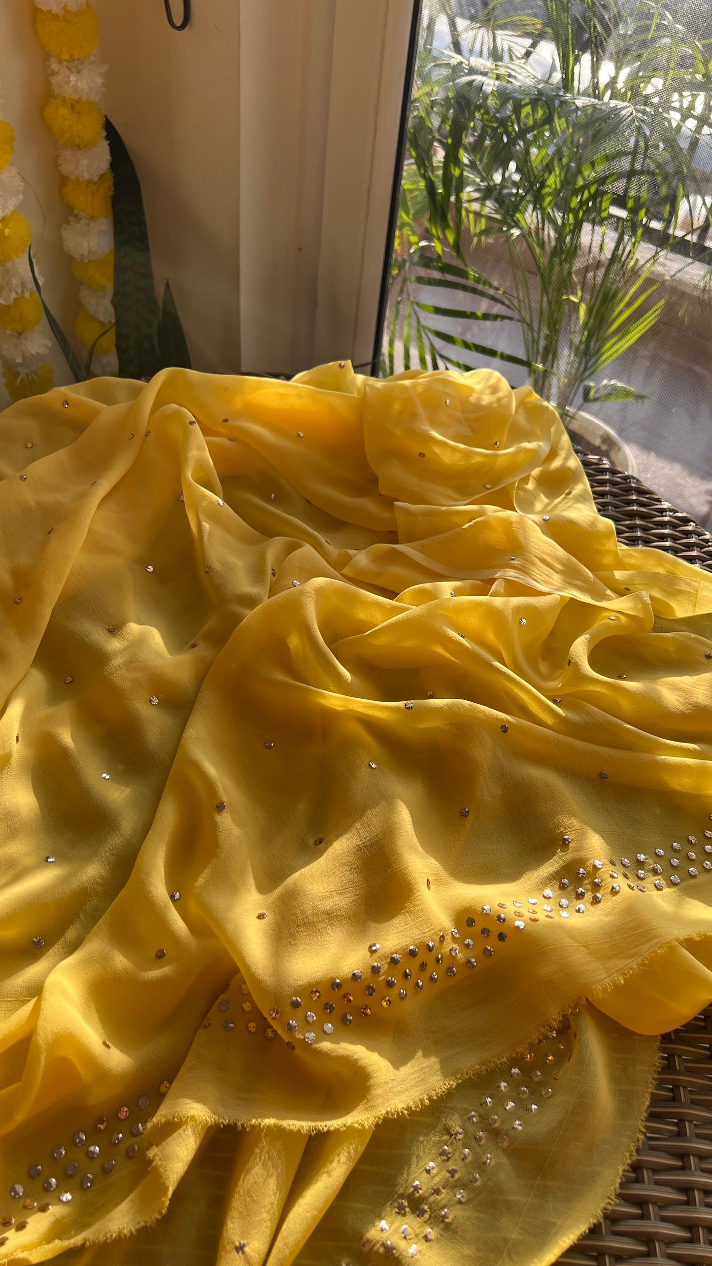 Yellow mukaish and Cut Dana Kurta and Dupatta