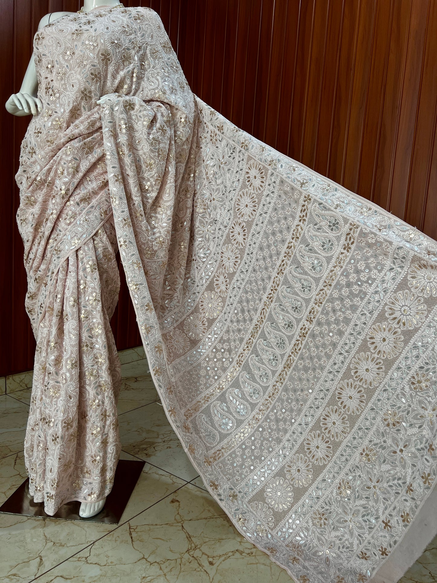 Ruhani Dusty Pink Chikankari and Gota Patti Saree