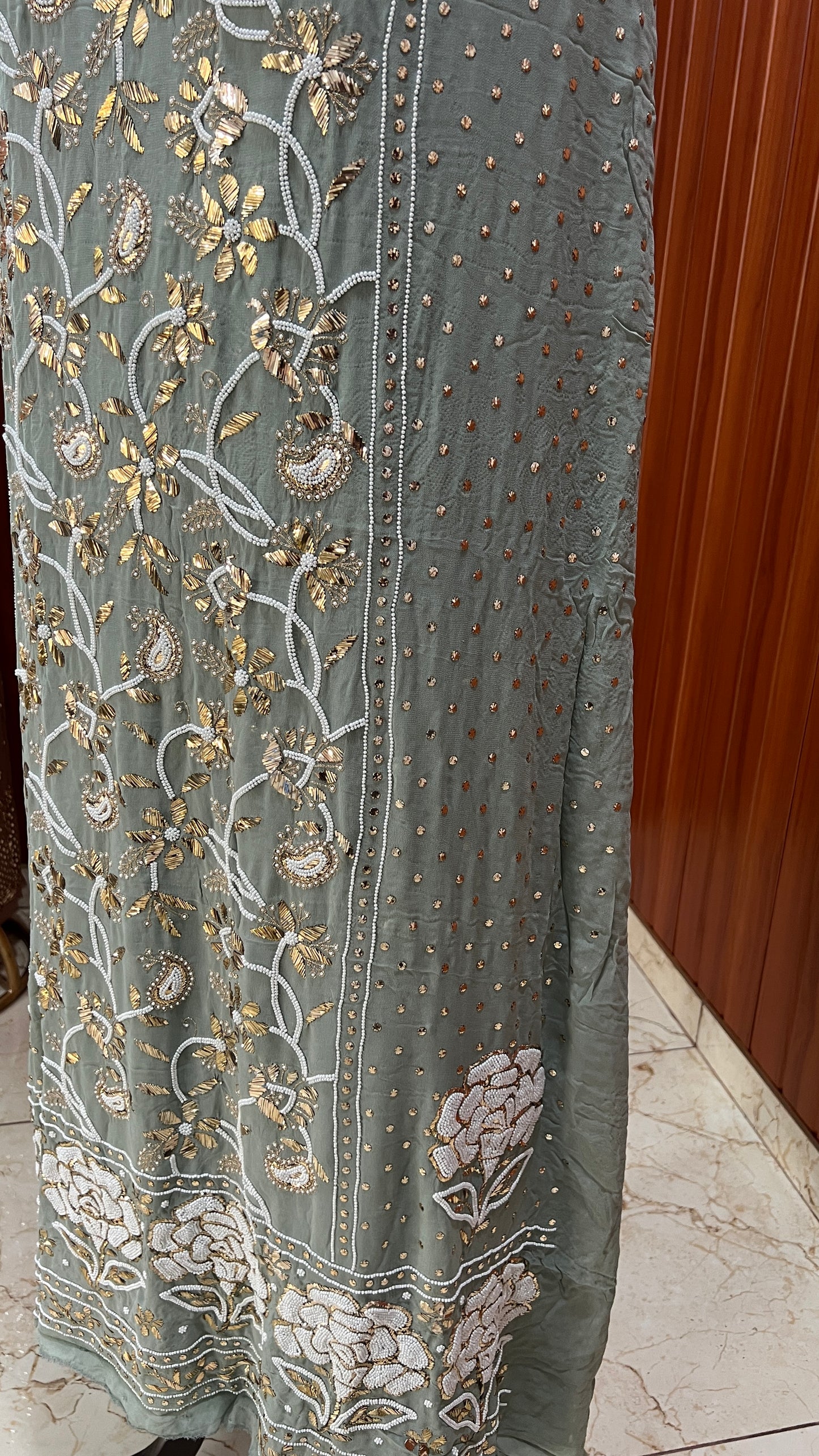 Ruhani Olive Green Badla and Pearl Embroidered Kurta & Dupatta Set