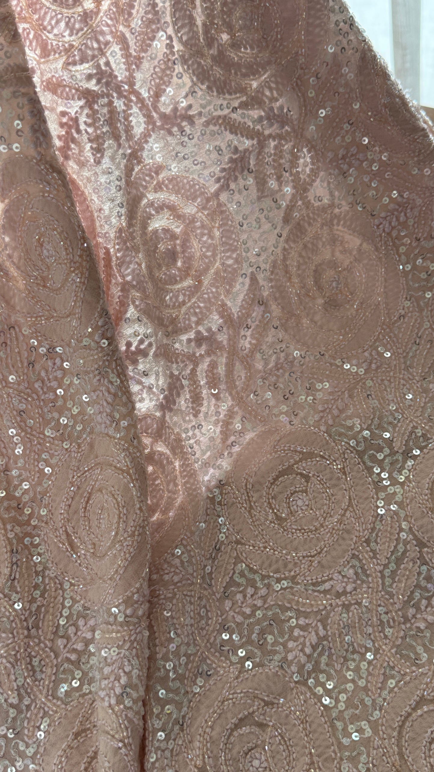 Gulaab Dusty Pink Masterpiece Chikankari Sequins and Cut Dana Saree