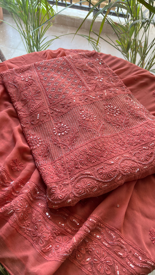 Gajri Chikankari Cut Dana and sequins Anarkali with Dupatta