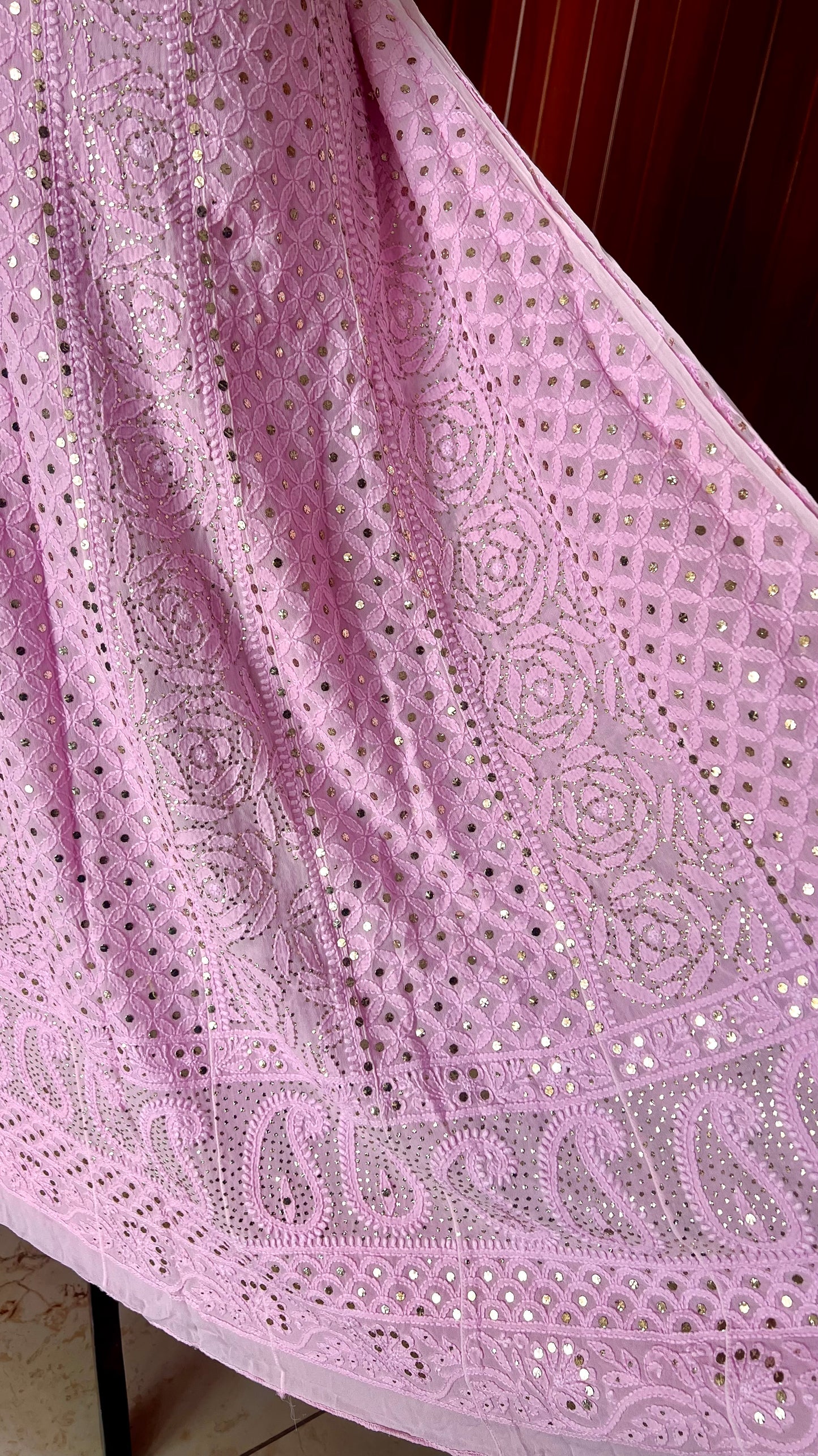 Bright Pink Allover Chikankari and Heavy Mukaish Anarkali with Dupatta