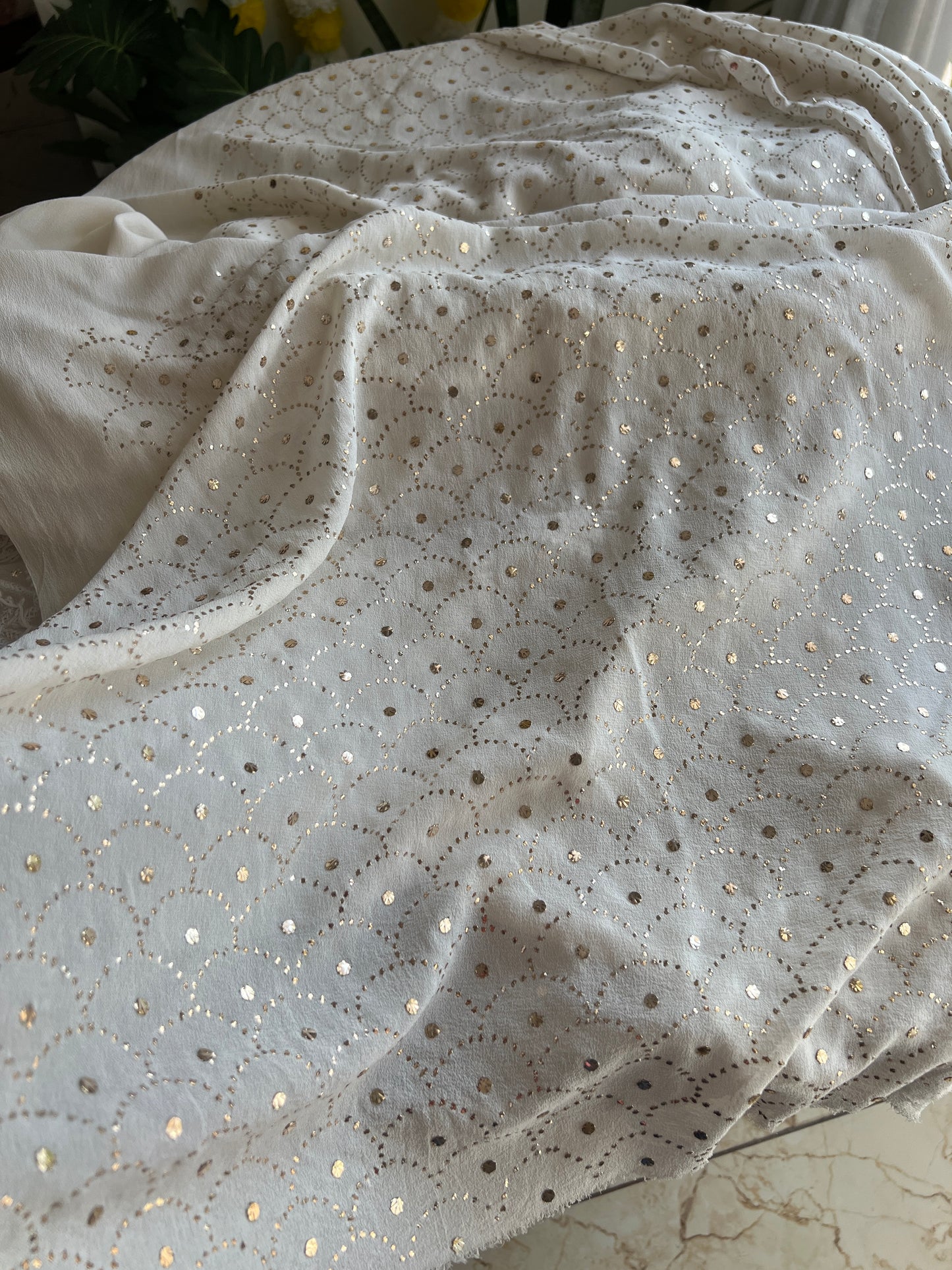 Ruhani Ivory Allover Designer Mukaish and Chikankari Saree