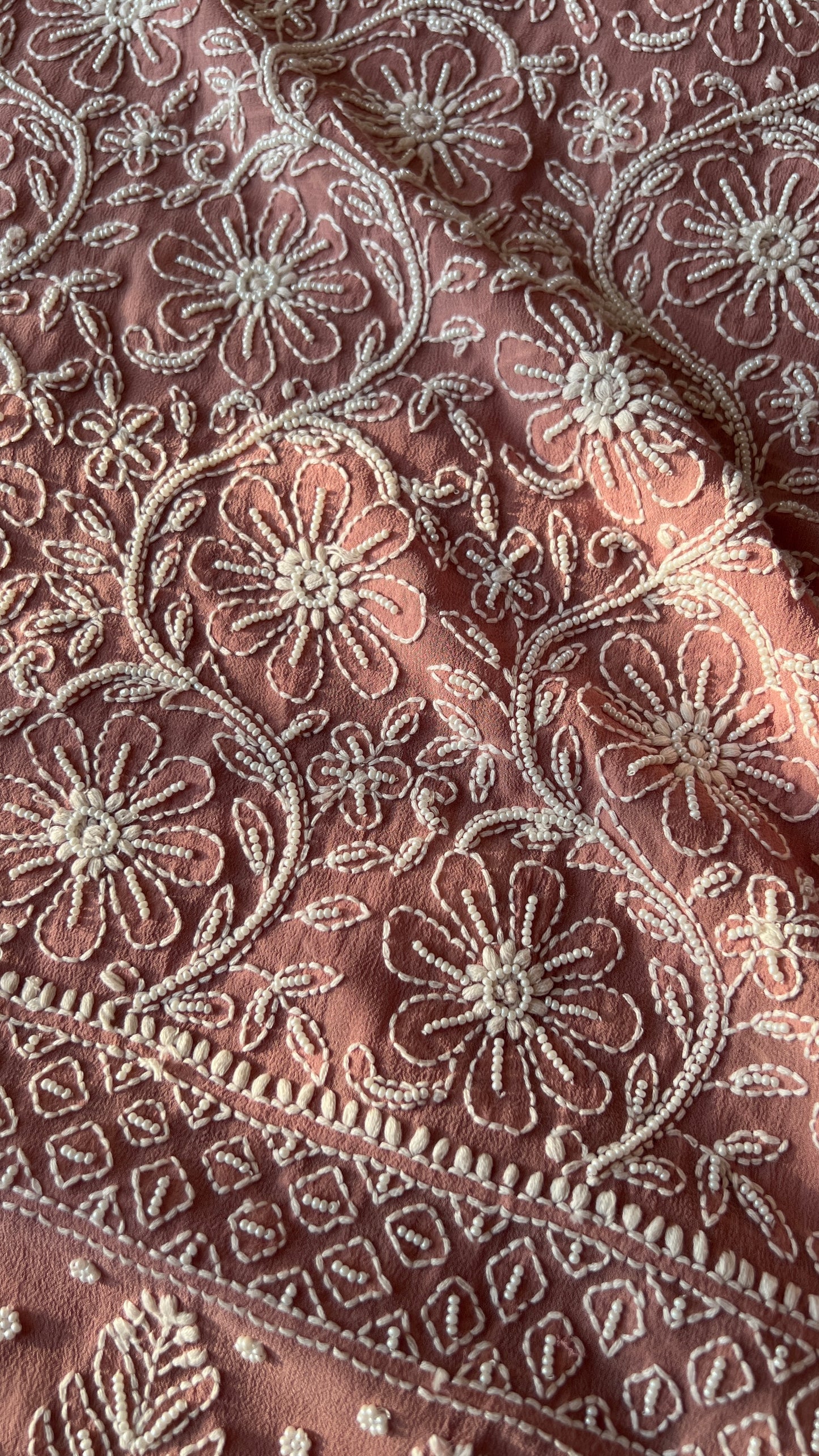 Taupe Brown fine Chikankari and Pearl Embroidered Kurta and Dupatta
