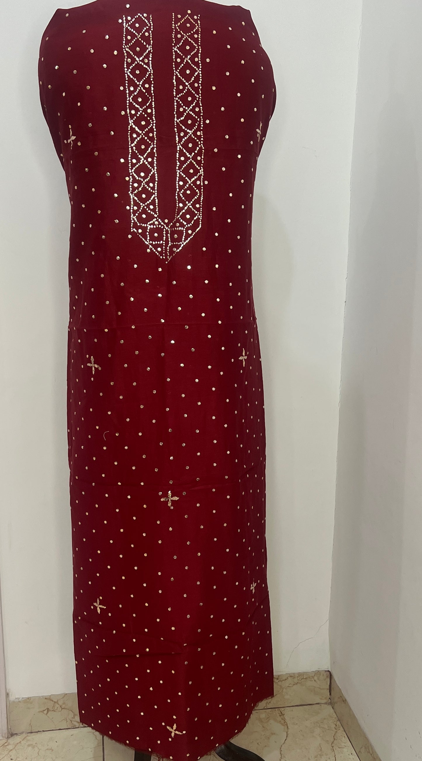 Maroon Chanderi Silk Kurta Fabric with Allover Mukaish work