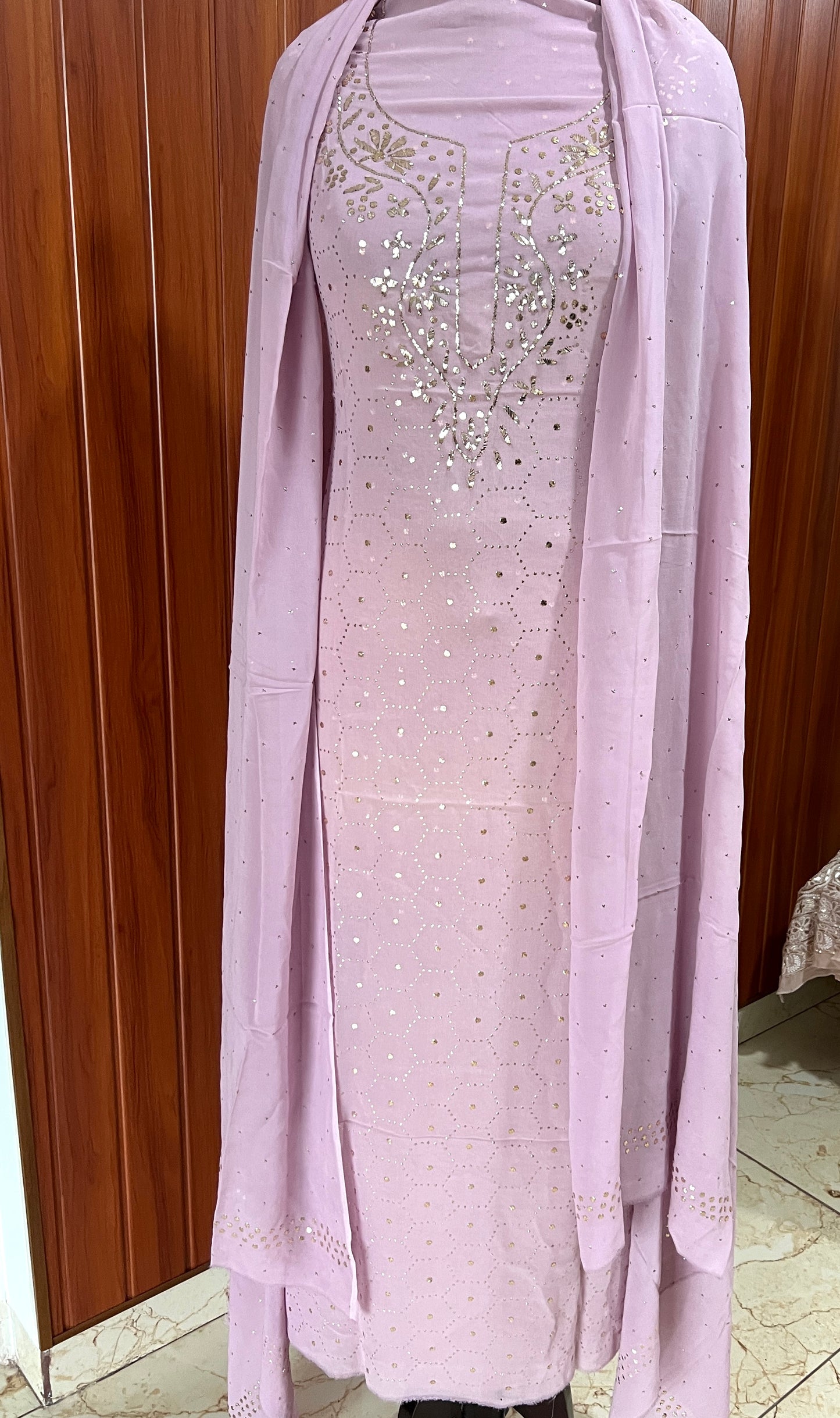 Lavender mukaish work Kurta and Dupatta