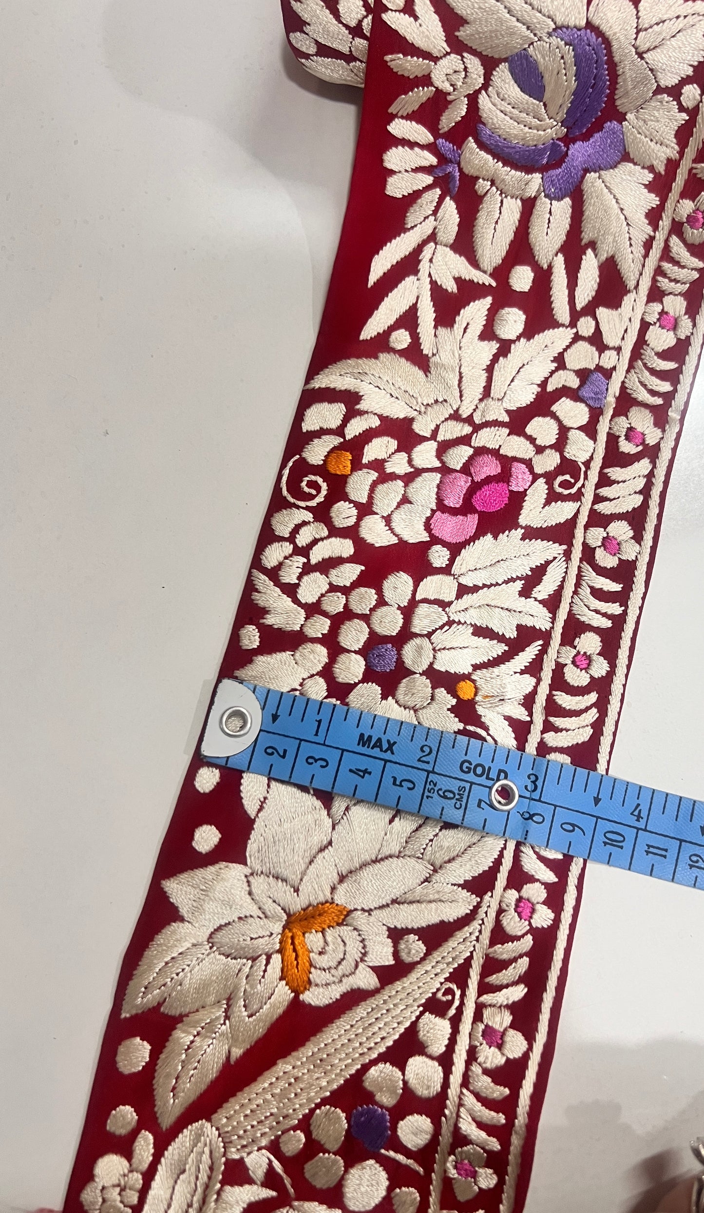 Maroon hand embroidered parsi gara border