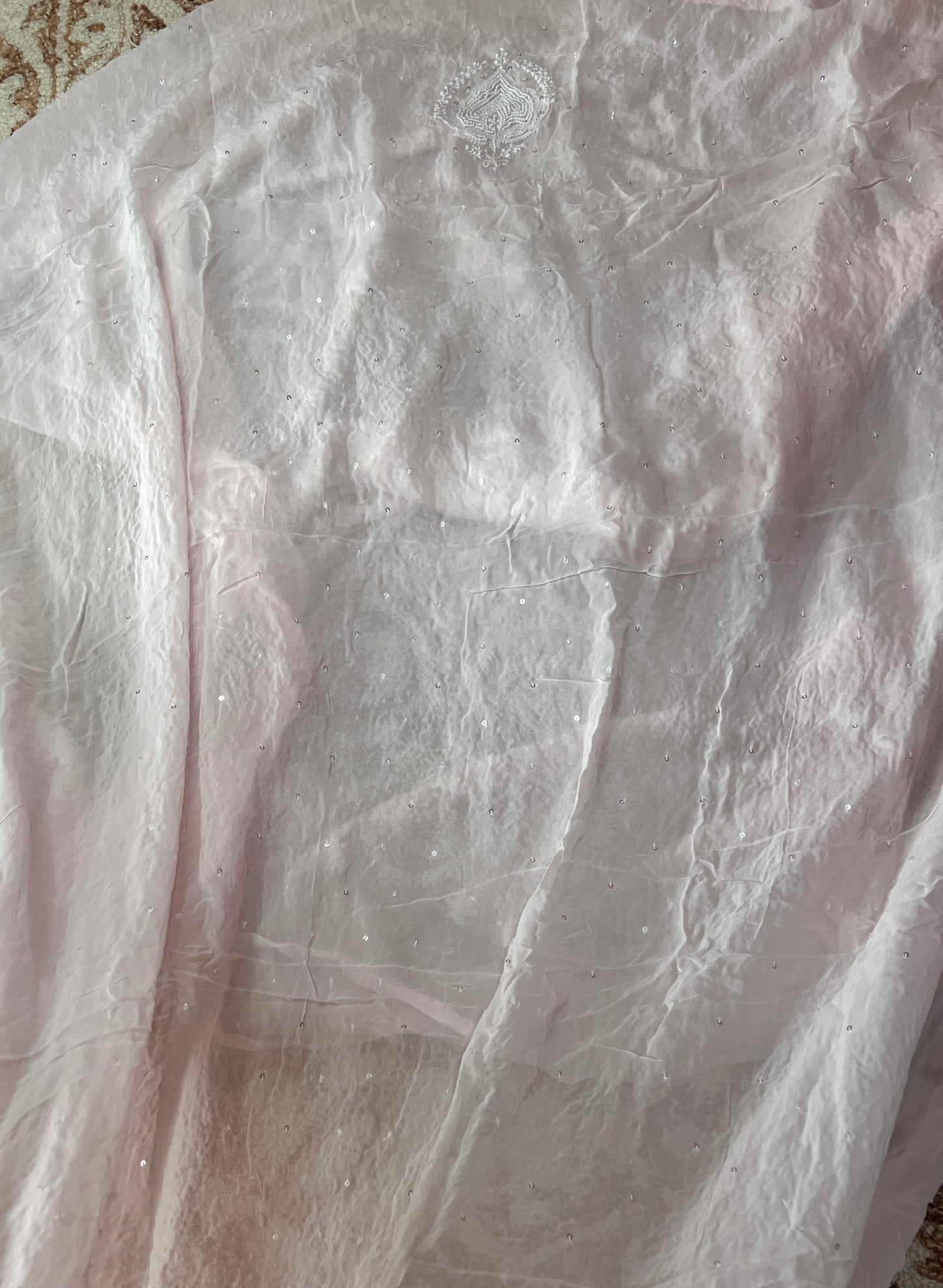 Ruhani Pink Suit with Chikankari Sequins Pearl and Cut Dana