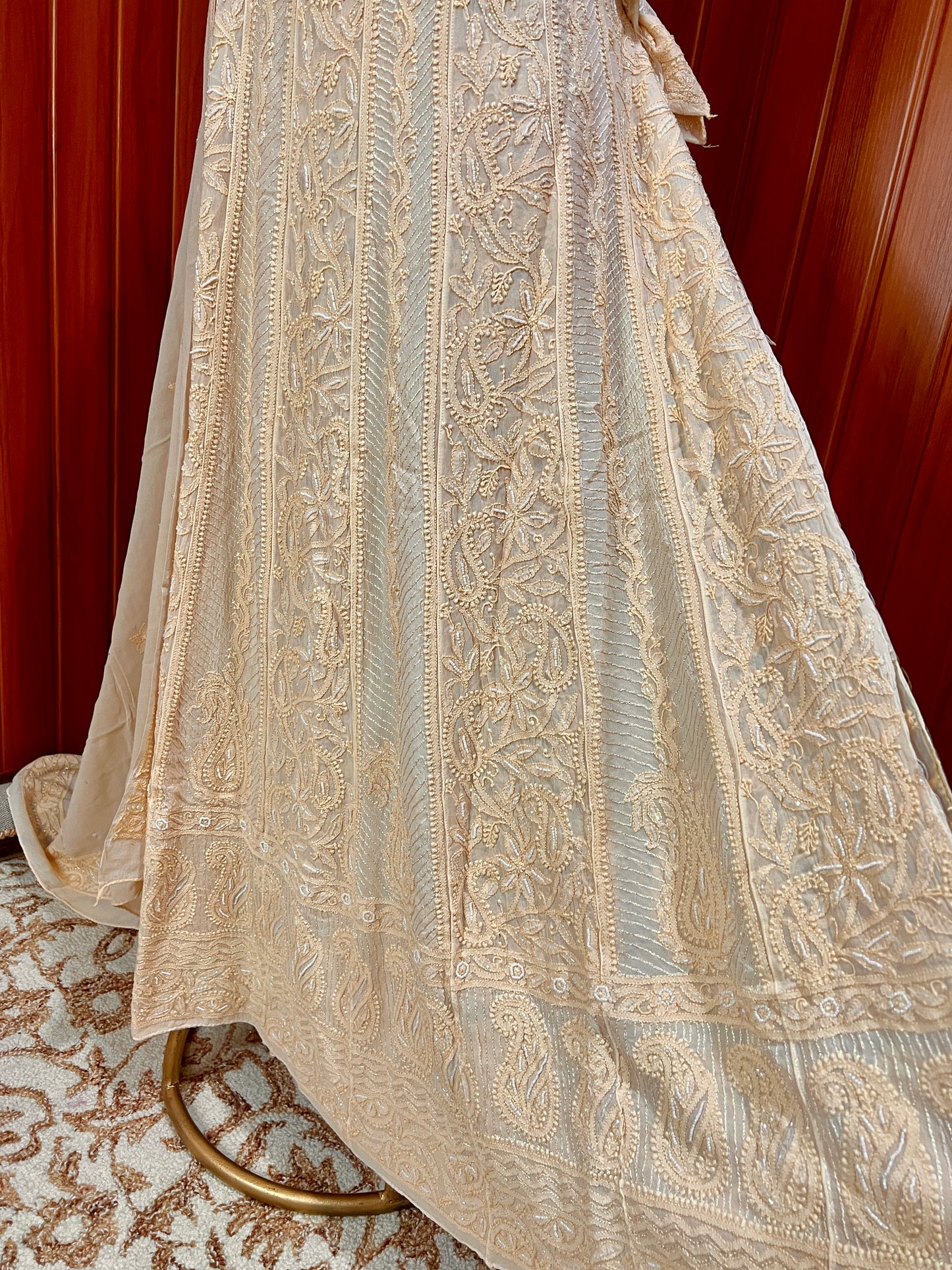 Beige Chikankari and Cut Dana Embroidered Anarkali with Dupatta