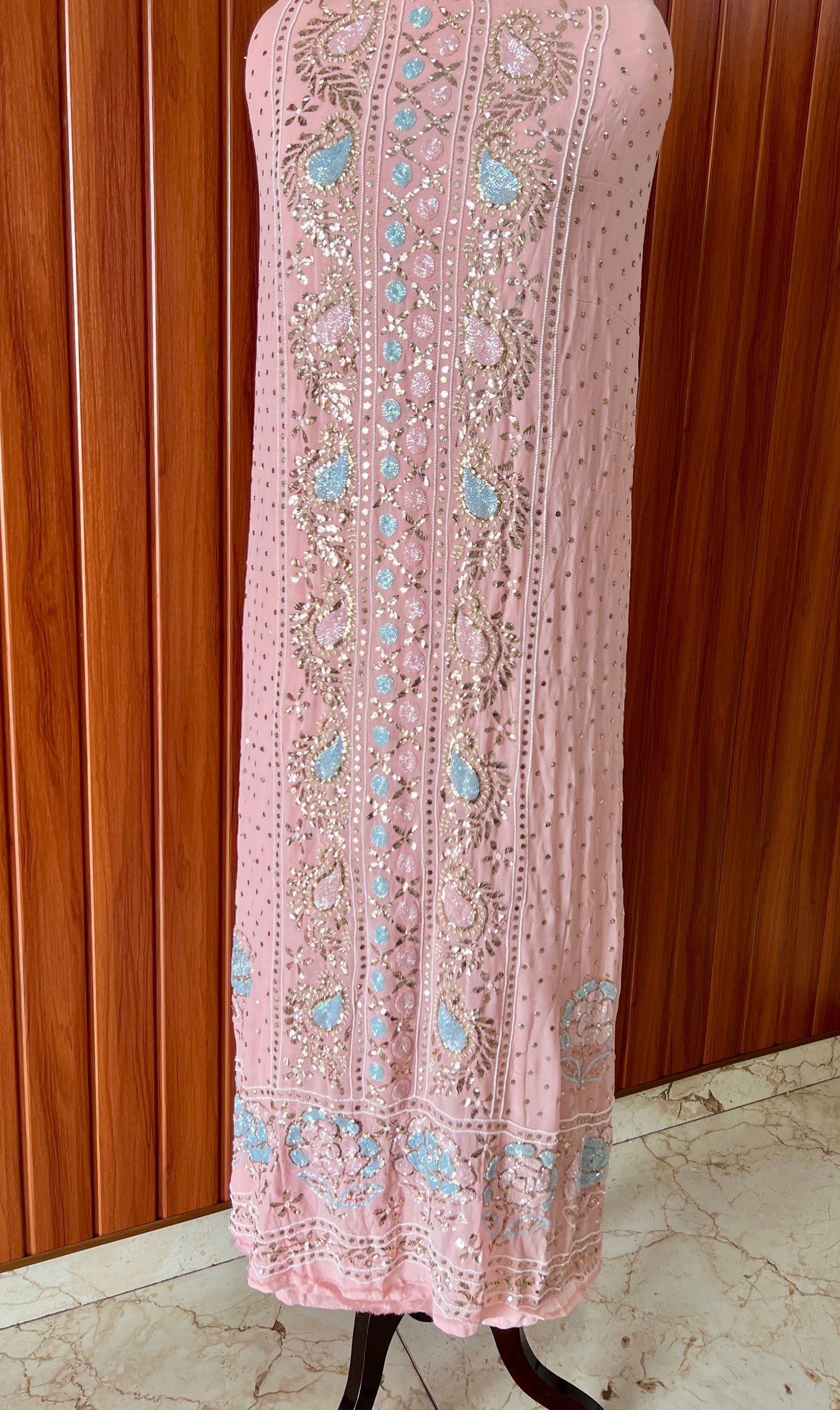 Ruhani Old Rose Mukaish and Cut dana Embroidered Kurta & Dupatta Set
