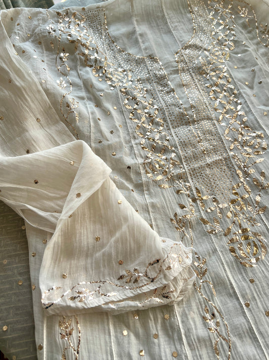 Mul Chanderi Anarkali with Badla and Mukaish work