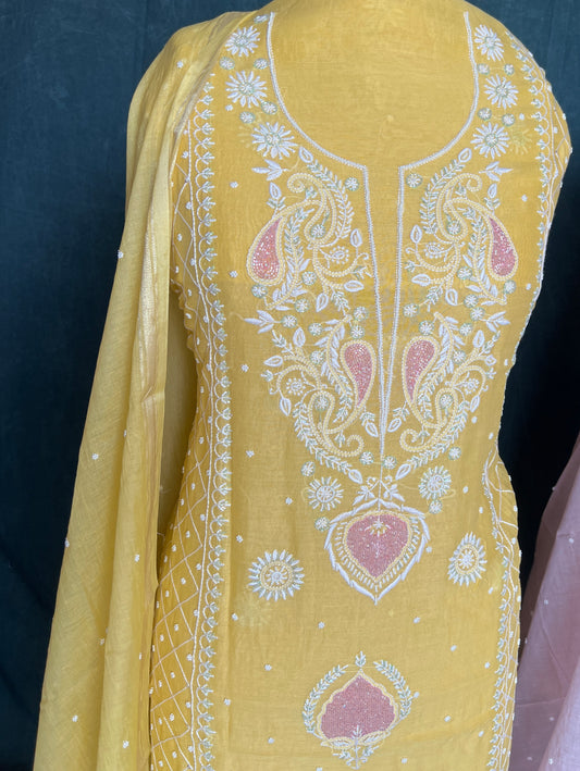 Mul Chanderi Chikankari Kurta and Dupatta Set