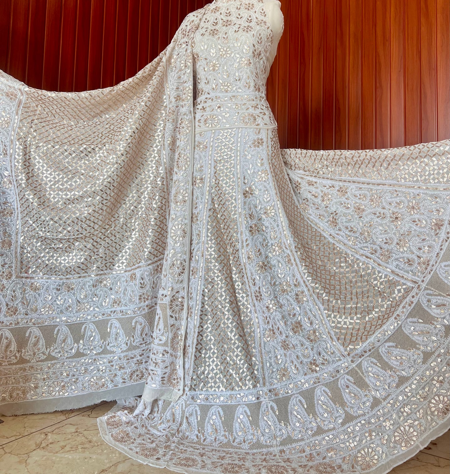 Ivory Ruhani Chikankari and Gota Patti Pure Georgette Lehenga Set