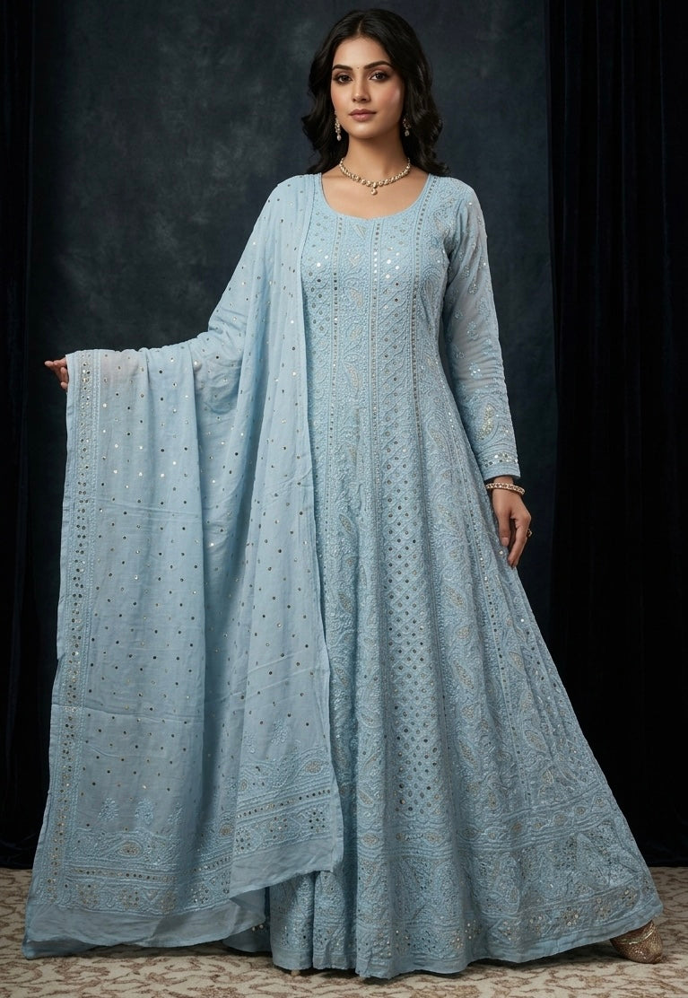 apple blue cheese salad dressing Simran Pastel Blue Premium Anarkali-Designer Anarkali Dress Online XL