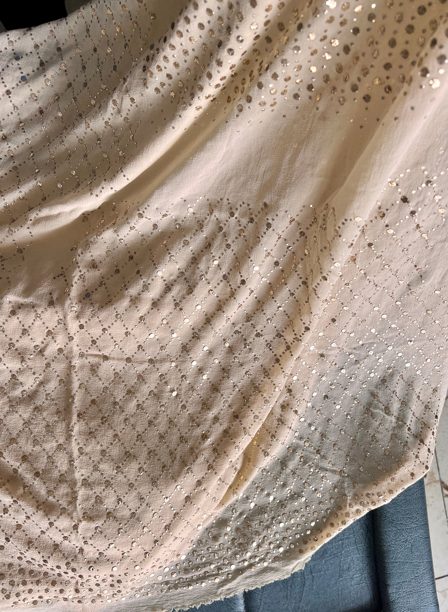 Ruhani Champagne designer mukaish work saree