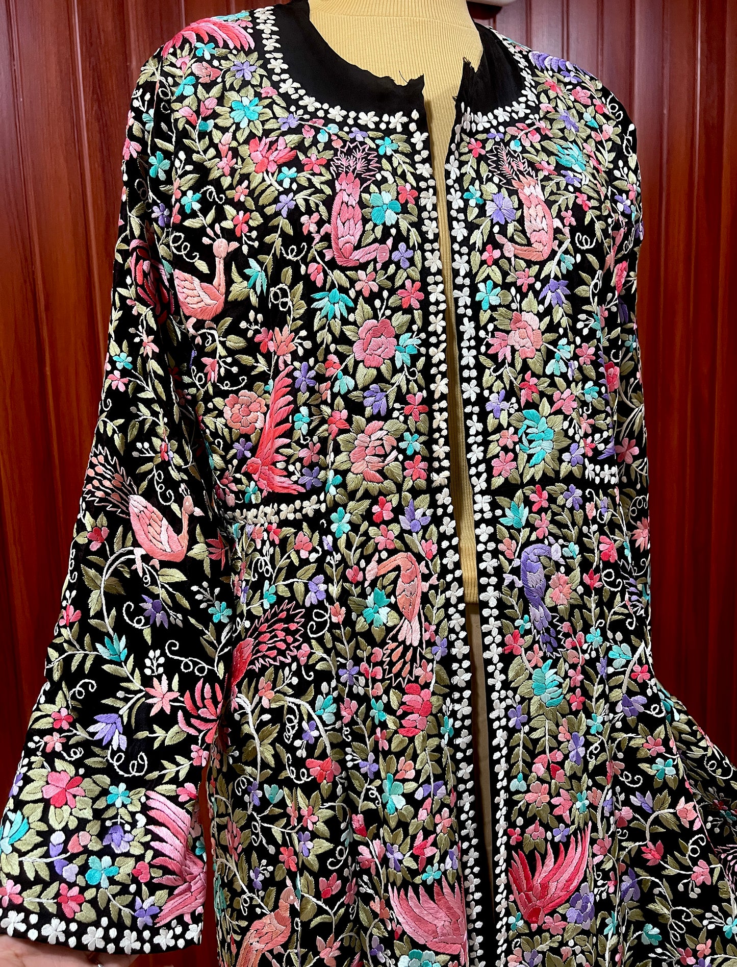 Black Masterpiece Hand Embroidered Parsi Gara Jacket Unstitched
