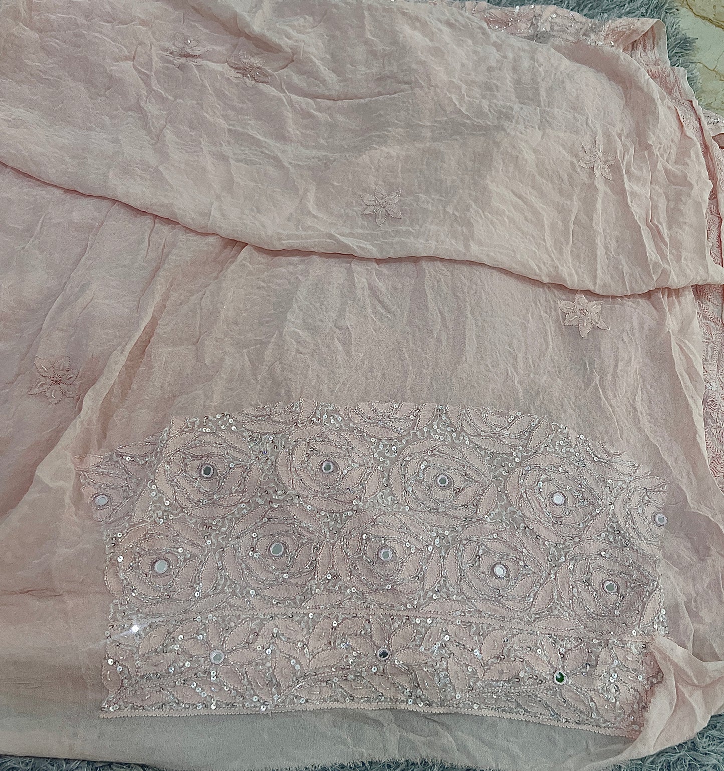 Gulaab Old Rose Masterpiece Chikankari and heavy Sequins Saree