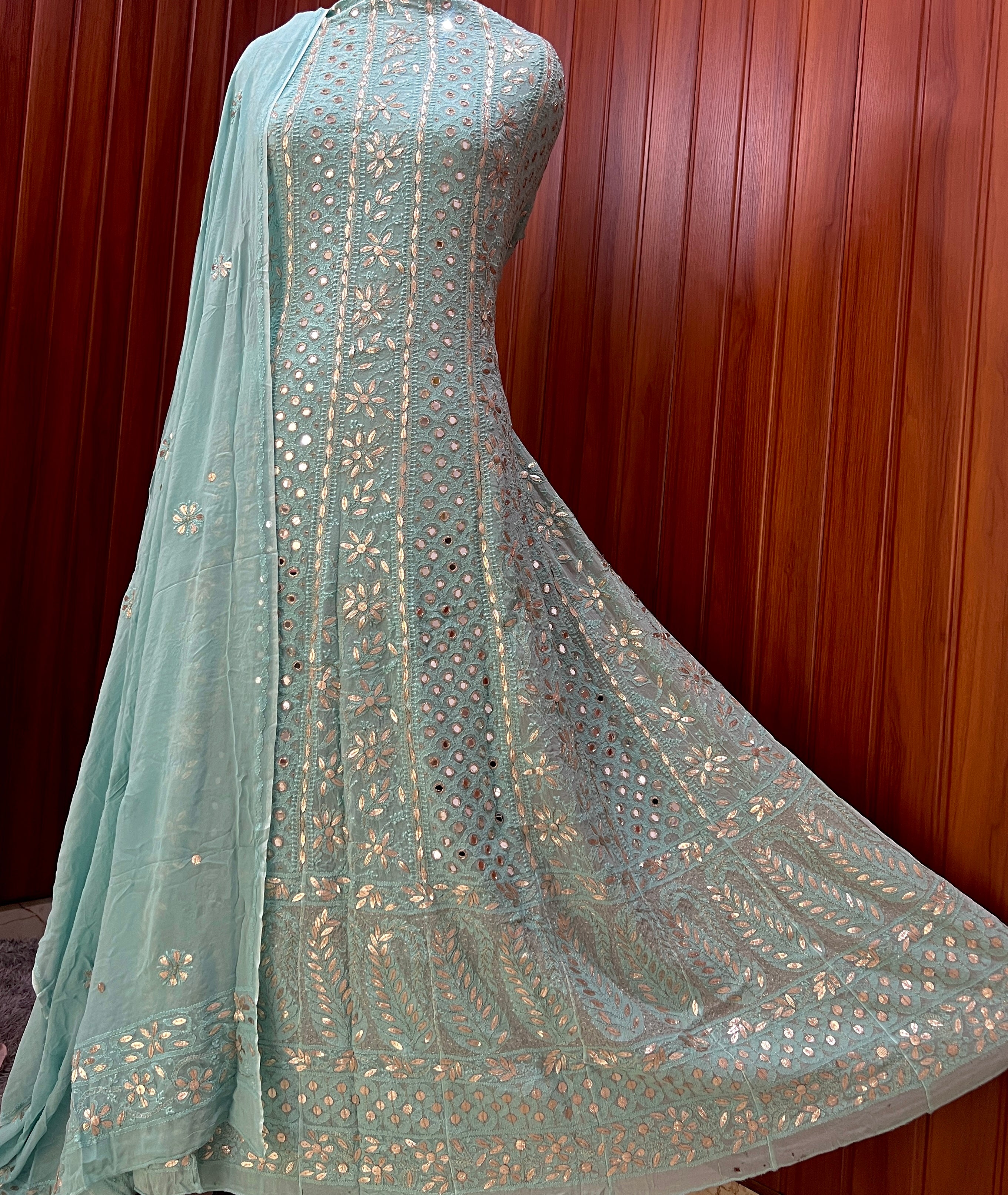 Cyan blue Chikankari Mirror Gota Patti Anarkali with Dupatta Cyan blue Chikankari Mirror Gota Patti Anarkali with Dupatta