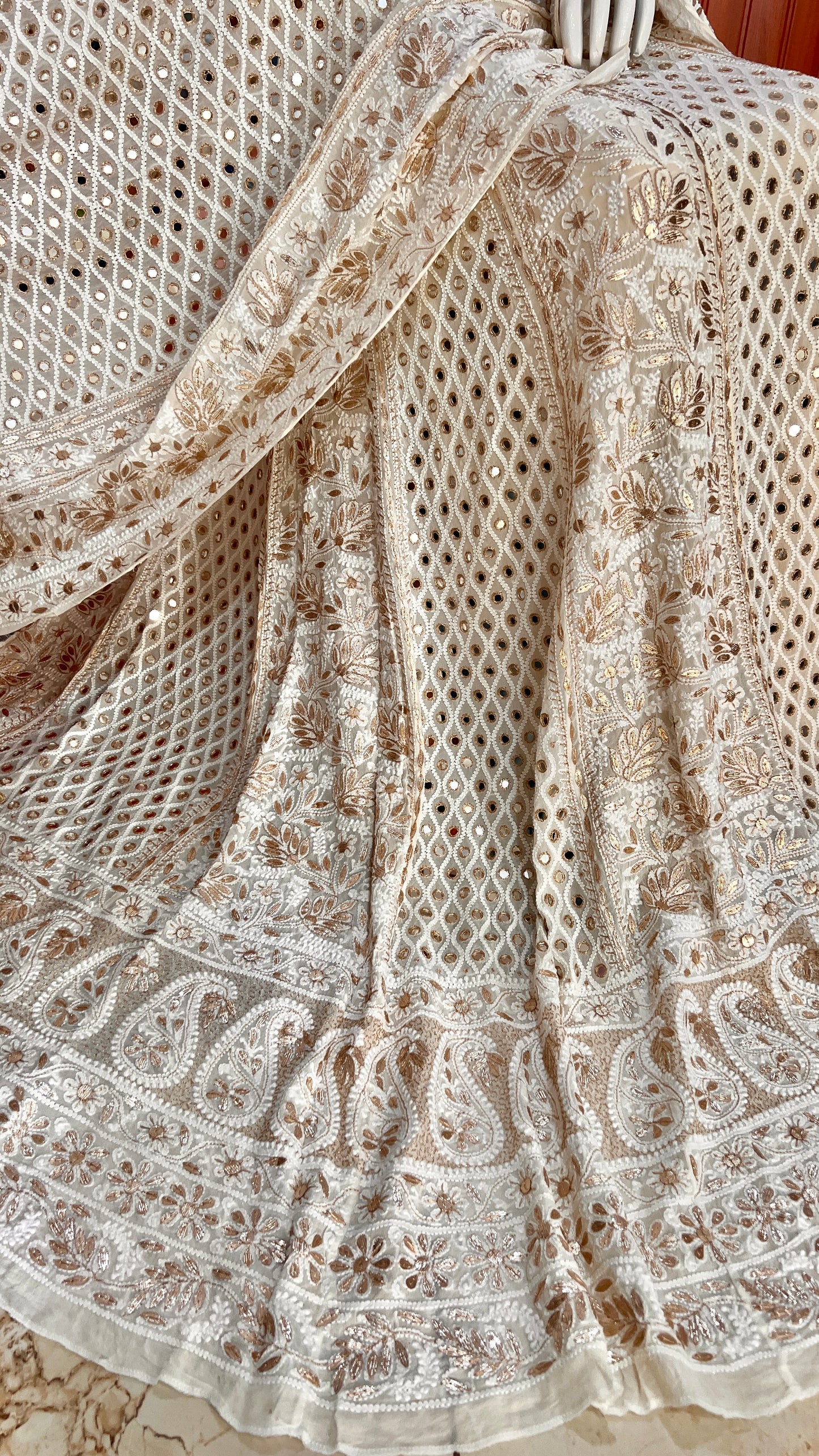 Ivory Ruhani Chikankari Mirror Gota Patti Wedding Lehenga