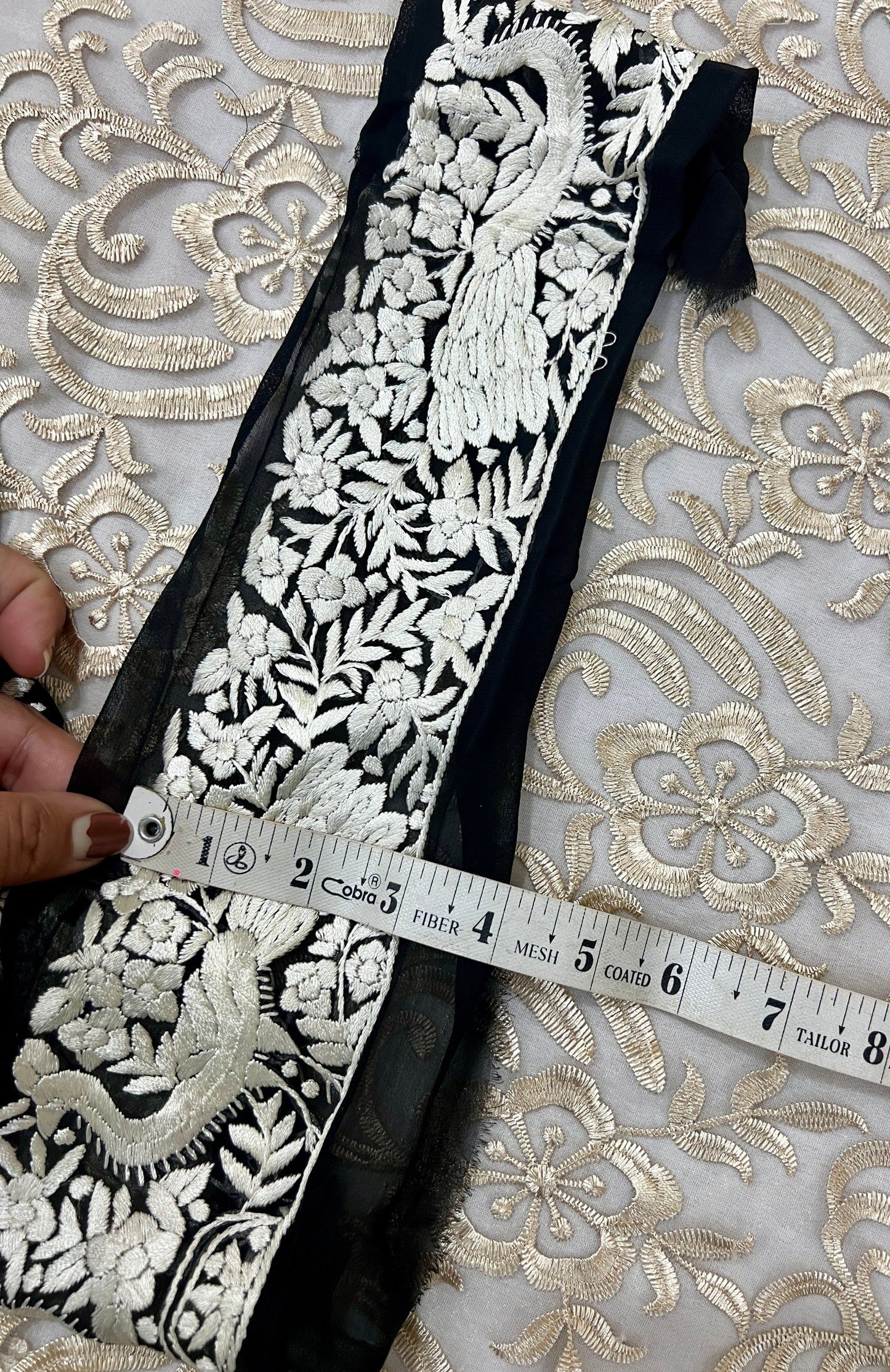 Black hand embroidered parsi gara border