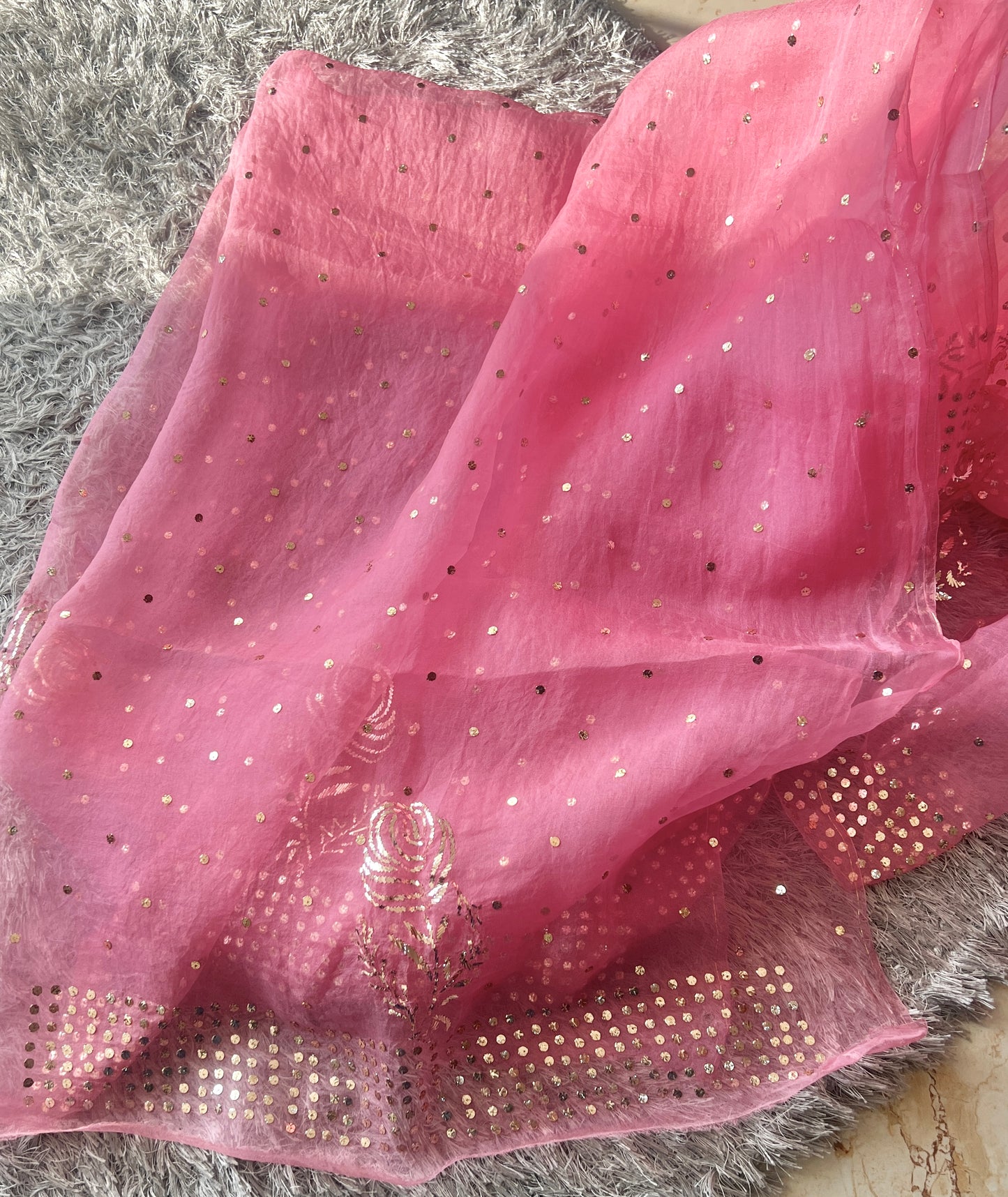 Blush Pink Pure Organza Saree with Badla and Mukaish Work