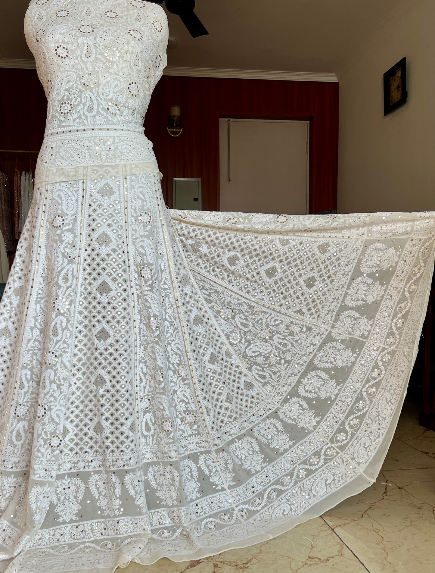 Ruhani fine Chikankari and Mukaish Lehenga Set