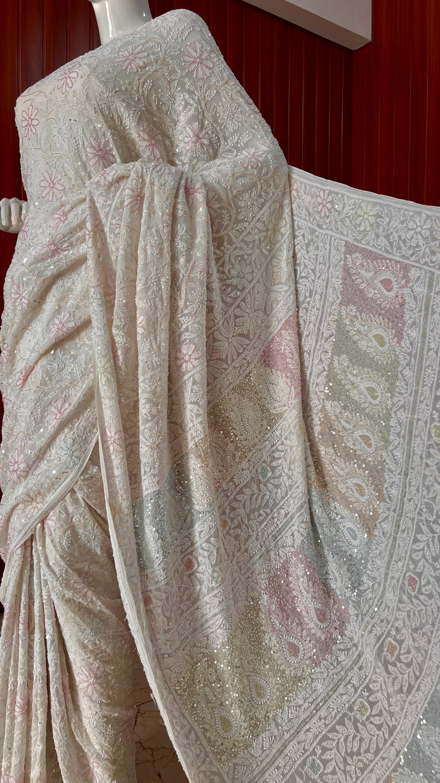 Ruhani Ivory Chikankari Cut Dana and Sequins Saree
