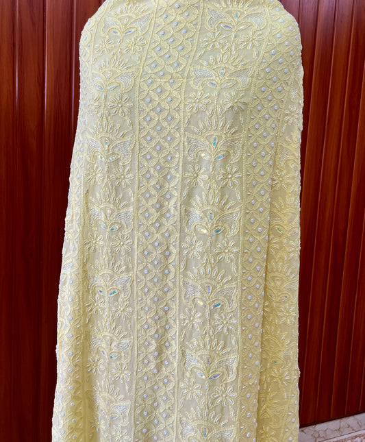 Lemon Yellow Chikankari Pearl work Full Suit