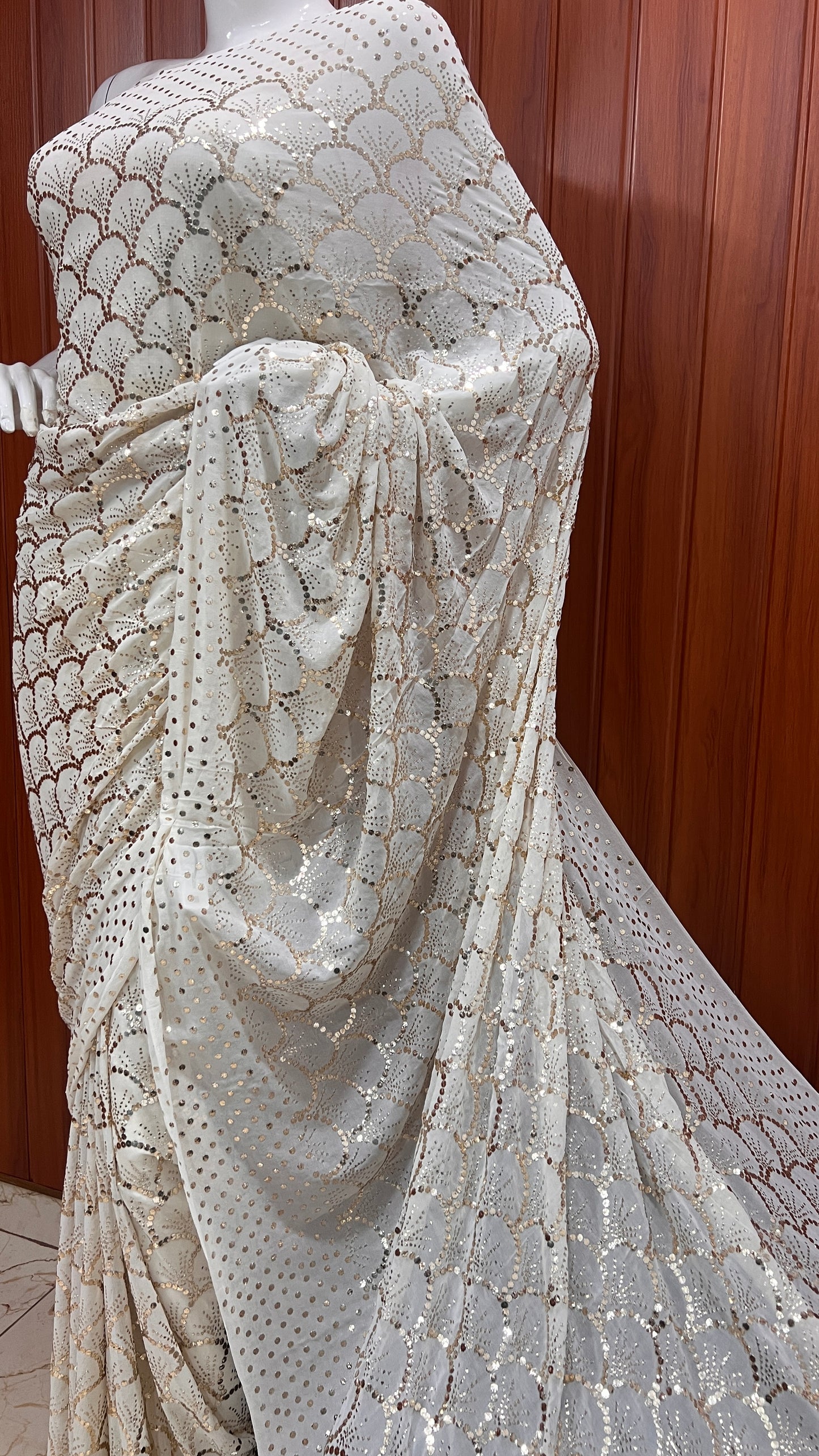 Ruhani Ivory Heavy Badla & Mukaish Pure Georgette Saree