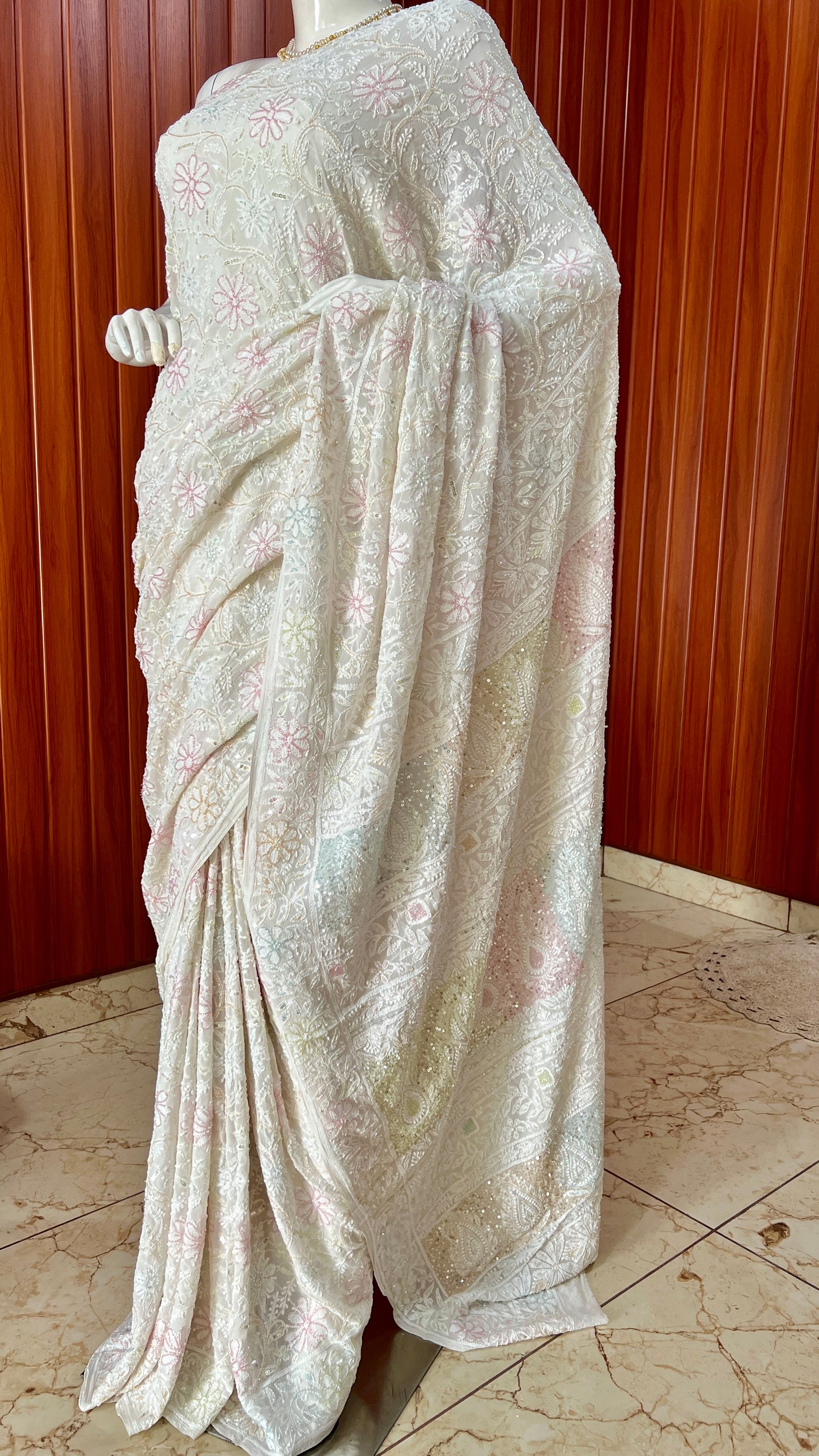 Ruhani Ivory Chikankari Cut Dana and Sequins Saree