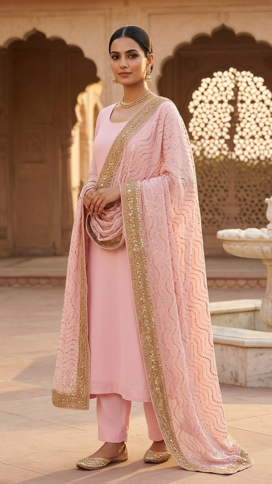 Ruhani Pink Heavy Mukaish Wedding Dupatta