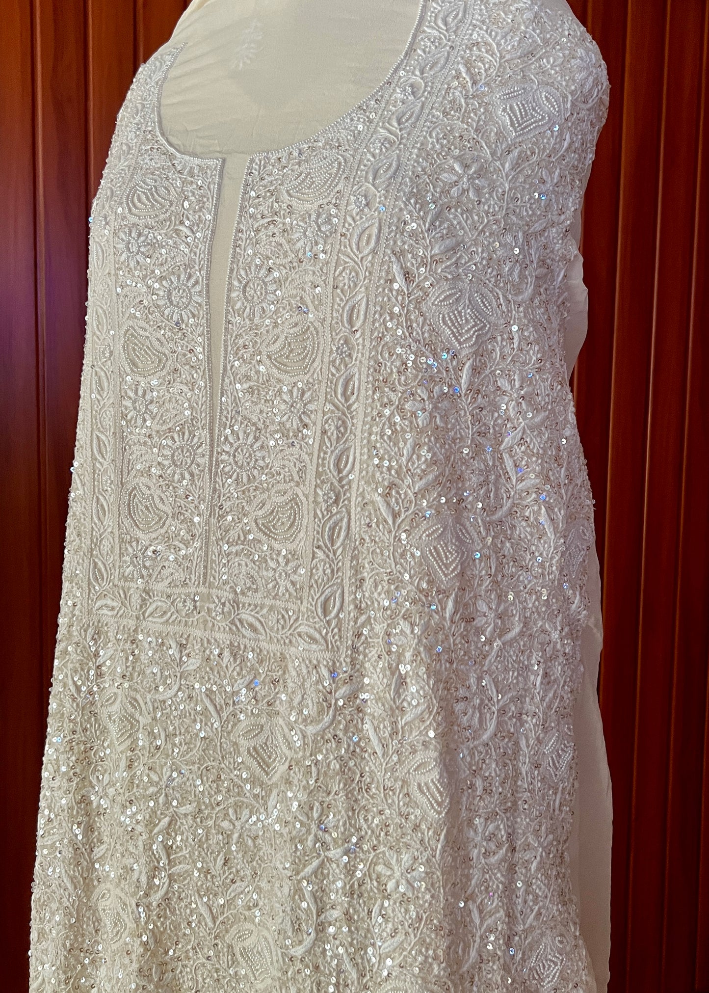 Suhaan Cream Chikankari pearl sequins work kurta and dupatta