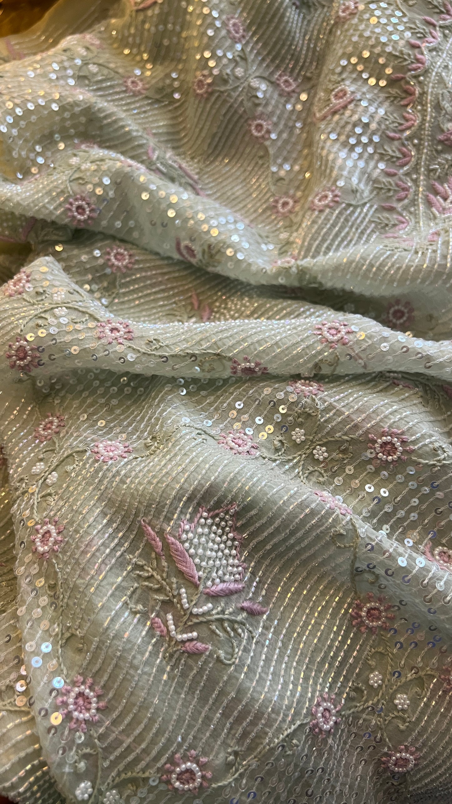 Ruhani Mint Green Chikankari & heavy Sequins pure Organza kurta with dupatta