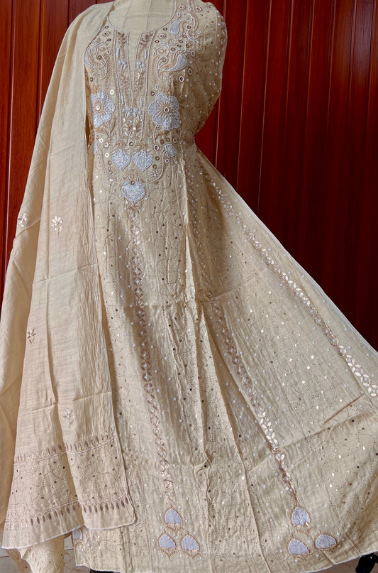 Pure Moonga Silk Anarkali with pearl and Mukaish work