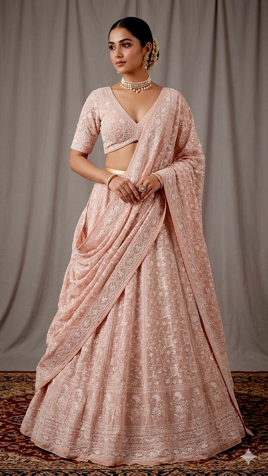 Suhaan Do Taar Chikankari embellished Wedding Lehenga