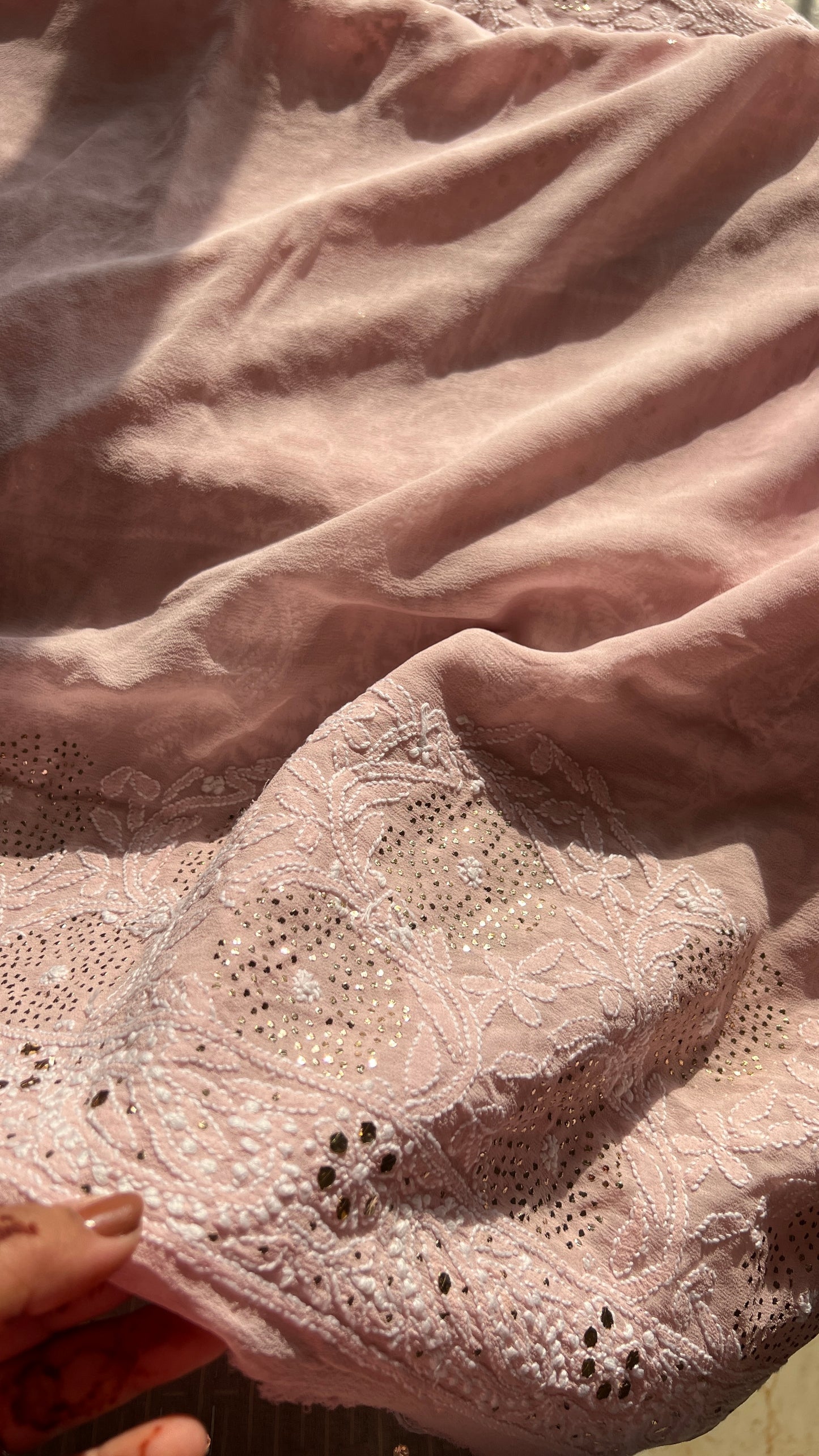 Ruhani Dusty Pink Allover Designer Chikankari and Mukaish Saree
