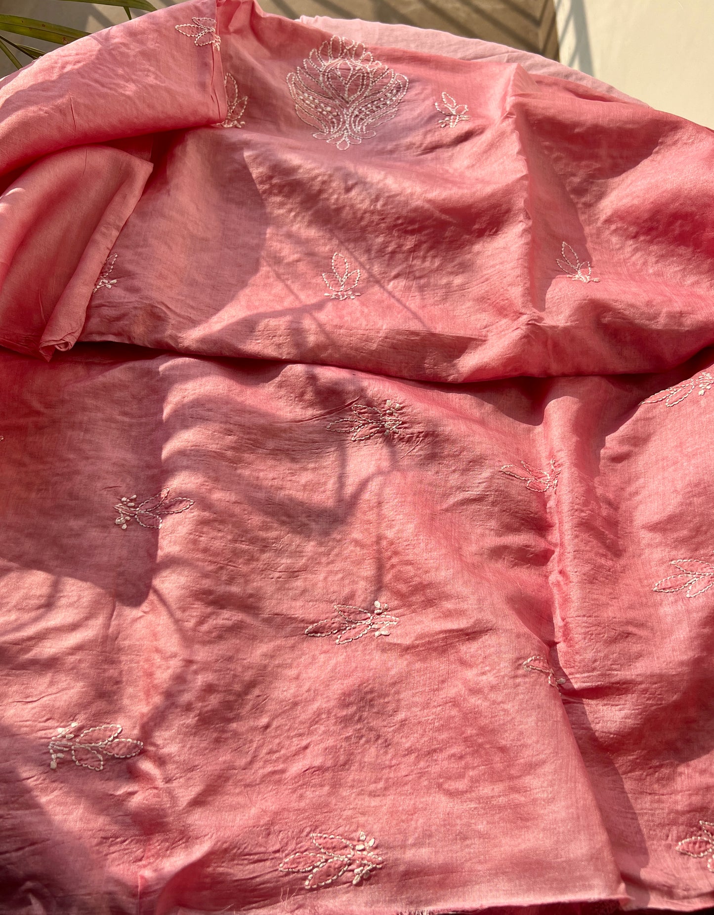 Tussar silk Chikankari embroidered kurta with chiffon dupatta