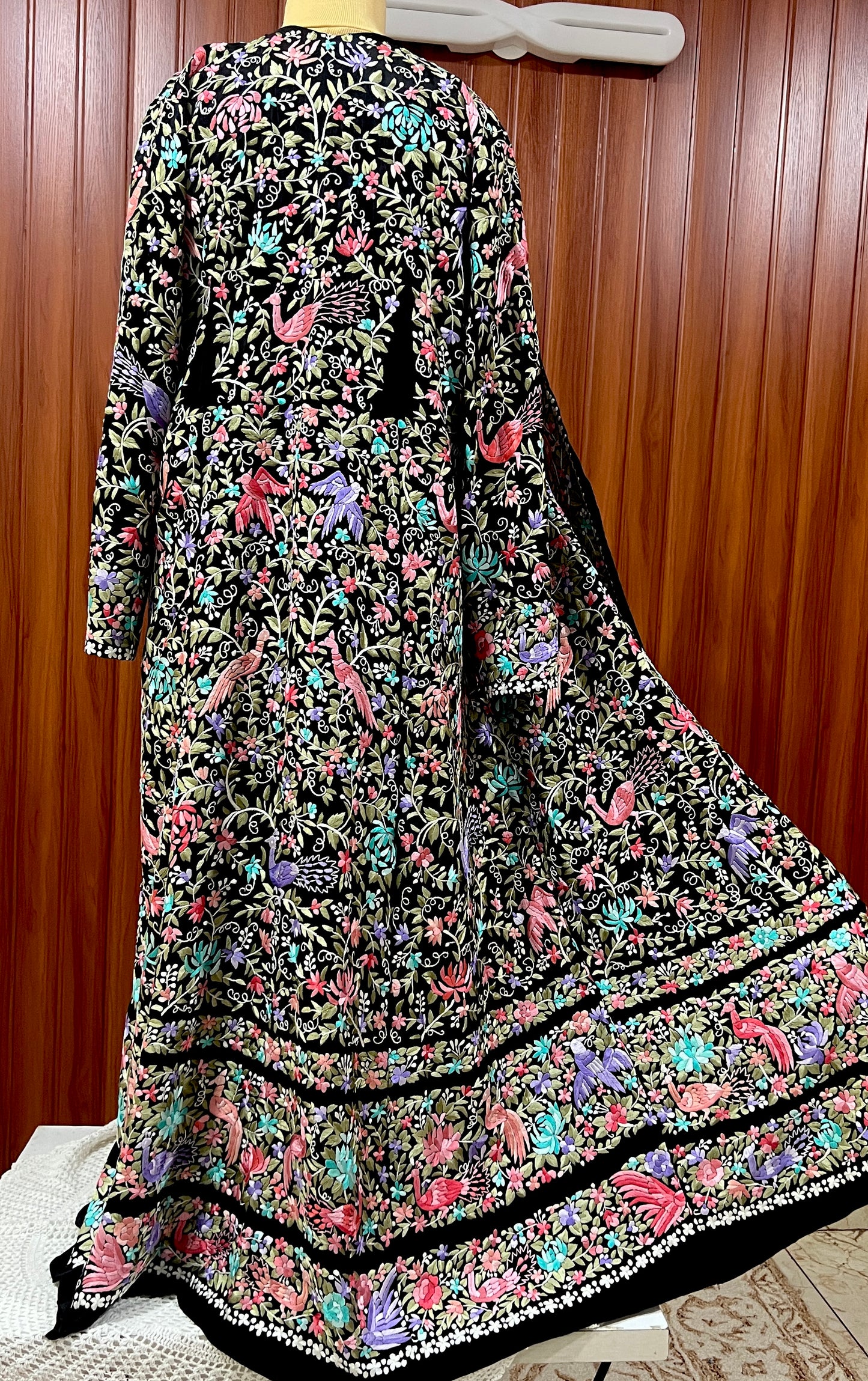Black Masterpiece Hand Embroidered Parsi Gara Jacket Unstitched