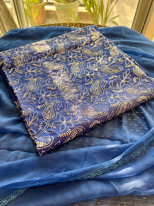 Tussar silk Chikankari embroidered kurta with chiffon dupatta