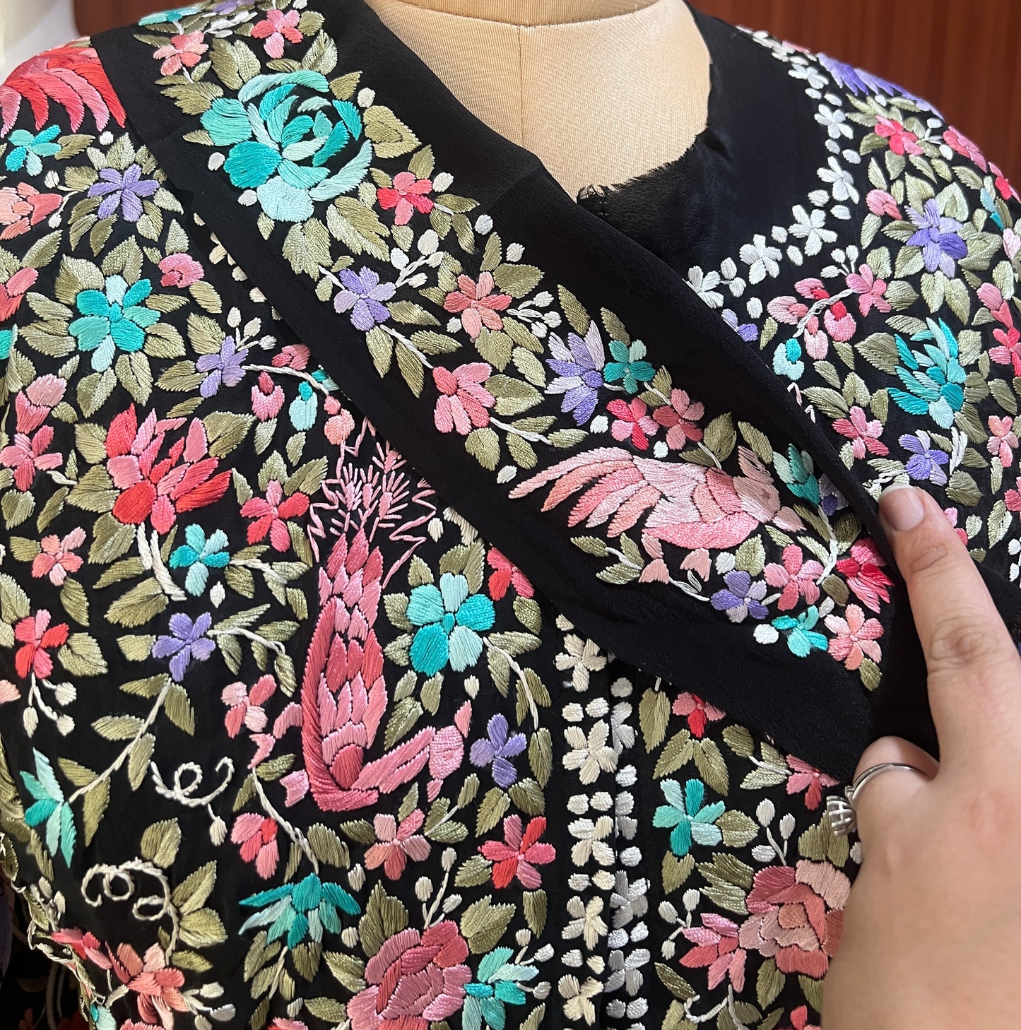 Black Masterpiece Hand Embroidered Parsi Gara Jacket Unstitched